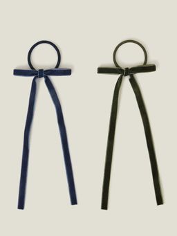 Accessorize London - Women Velvet Ribbon Bow Rubber Band (Pack Of 2)