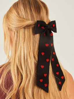 Accessorize London - Women Black Heart Bow Barrette Hair Bow