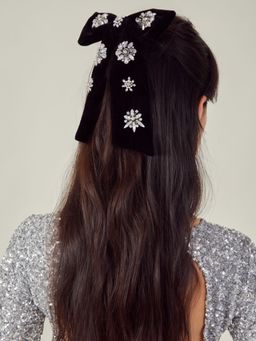 Accessorize London - Women Black Gem Encrusted Hair Bow