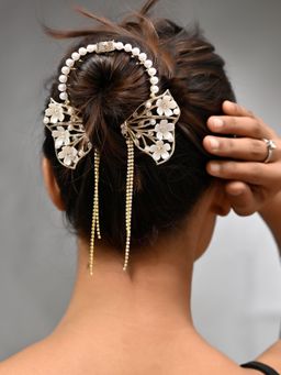 Silvermerc Designs - Gold Floral Pearl Hair Comb for Hair Accessory