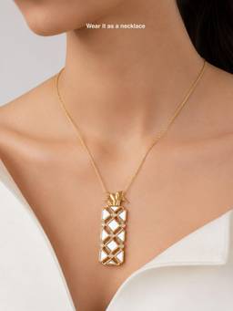 Isharya - White Pino Versatile Mirror Brooch Necklace 18Kt Gold Plating