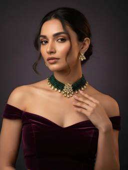 MINAKI - White Emerald Raj Kundan Jewellery Set