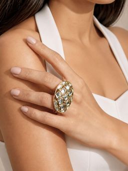 Isharya - White Pine Mirror Two Finger Ring 18Kt Gold Plating