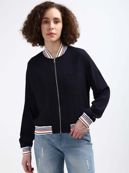 Tommy Hilfiger - RIB TRIM LS ZIP TOP Women Navy Blue Jacket