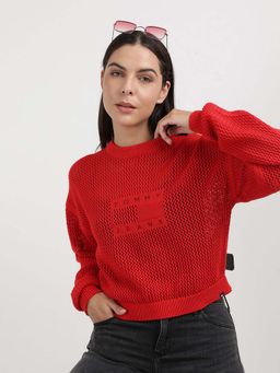 Tommy Hilfiger - FA 24 TJW OPEN STITCH FLAG SWE Women Red Sweater