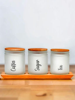 At Home by Nilkamal - Minimalist 446 ml Storage Jars Set of White 3 With Base