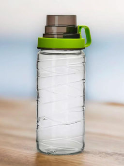 At Home by Nilkamal - Transparent 1540 ml Tall Canister With Measure Cup Lid Green