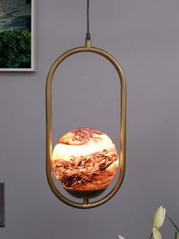 Homesake - Metal Pendant Glass Golden Oval Planet Brown