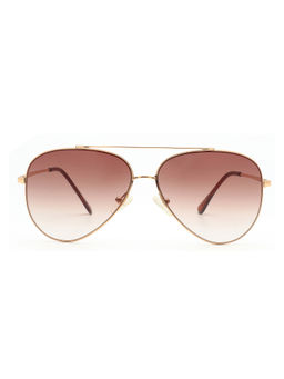 French Connection - Brown Gradient Lens Aviator Sunglass Full Rim Shiny Gold Frame