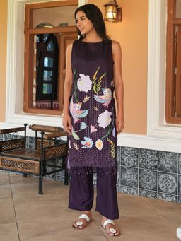 Qissa - Women Purple Floral Co-Ord (Set of 2)