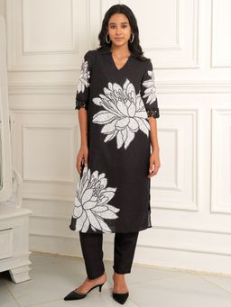 Qissa - Women Black Floral Co-Ord (Set of 2)