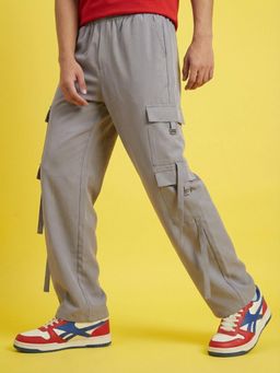 Buynewtrend - Men Grey Black Street Style Multi Pocket Cargo