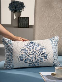 Maspar - Viscose Polyester Embroidery Rectangular Cushion Cover - Blue (M)