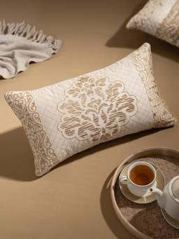Maspar - Viscose Polyester Embroidery Rectangular Cushion Cover - Beige (M)
