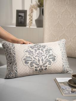 Maspar - Viscose Polyester Embroidery Rectangular Cushion Cover - Grey (M)