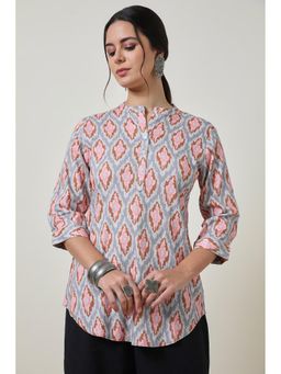 Soch - Grey Spandex Abstract Print Mandarin Collar Tunic