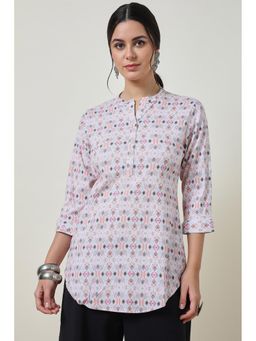 Soch - Off White Tribal Print Spandex Tunic