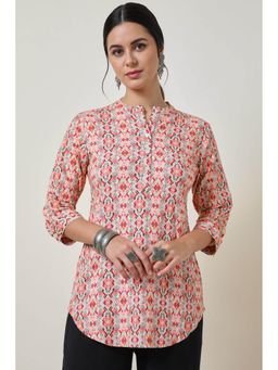 Soch - Peach Spandex Abstract Print Curved Hem Tunic