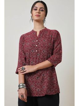 Soch - Maroon Foil Print Rayon Slub Tunic