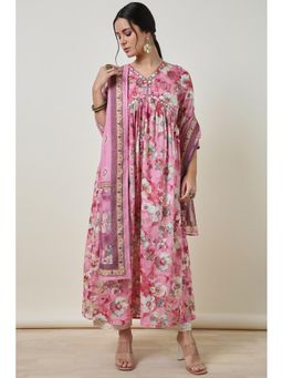 Soch - Blush Pink Cotton Floral Print Alia Cut Kurta with Dupatta (Set of 2)