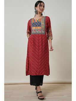 Soch - Brick Red Viscose Muslin Printed Kurta
