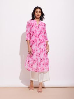 Pink Fort - Pink Chanderi Floral Kurta