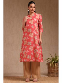 Soch - Womens Blush Pink Cotton Floral Print Kurta with Beads