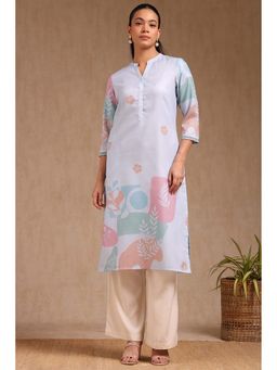 Soch - Womens Powder Blue Rayon Printed Kurta