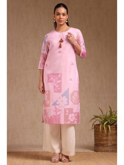 Soch - Womens Pink Rayon Printed Kurta with Tassels