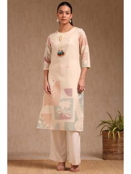 Soch - Womens Light Yellow Rayon Floral Print Kurta with Tassels