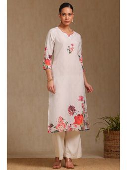 Soch - Womens Beige Rayon Floral Printed Kurta with Beads