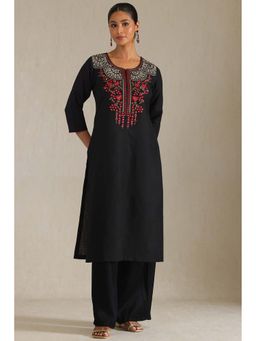 Soch - Womens Black Viscose Blend Embroidered Kurta with Thread Work