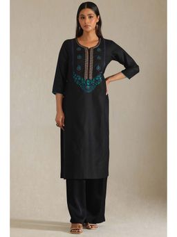 Soch - Womens Black Viscose Blend Embroidered Kurta with Thread Work