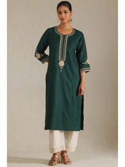 Soch - Womens Green Viscose Blend Embroidered Kurta with Zari