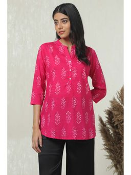 Soch - Womens Fuchsia Cotton Botanical Printed Tunic