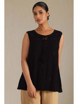 Soch - Womens Black Rayon Crepe Embroidered Tunic with Thread Work