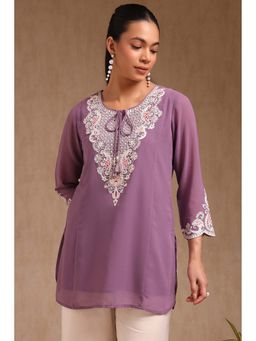 Soch - Womens Purple Georgette Embroidered Tunic with Thread Work
