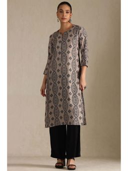 Soch - Womens Beige Muslin Blend Ethnic Motif Kurta (S)