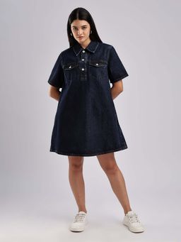 Calvin Klein - Cotton Spread Collar Dress Blue