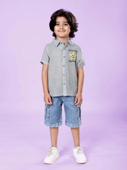 KiddoPanti - Boys Star Puff Printed Shirt With Cargo Shorts Multi-Color