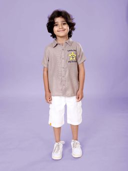 KiddoPanti - Boys Star Puff Printed Shirt With Cargo Shorts Multi-Color
