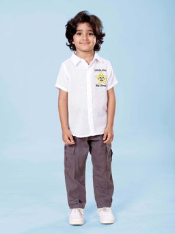 KiddoPanti - Boys Cotton Star Puff Printed Shirt With Cargo Pant White