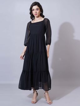 Curvydrobe - Women Solid Black Fit And Flare Dress