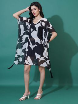 Curvydrobe - Black Abstract Print Kaftan Dress
