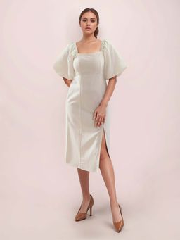 Zink London - Womens Off White Solid Long Sleeves Dress