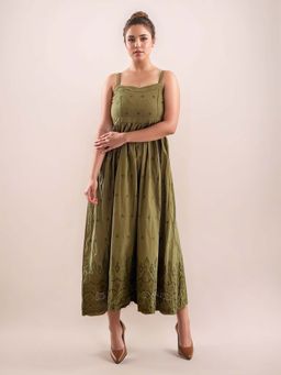 Zink London - Womens Olive Solid Sleeveless Dress