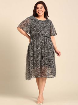 THE PINK MOON - Black And White Dot Printed Dress