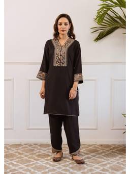 DEVRI - Black Embroidered Kurta with Salwar