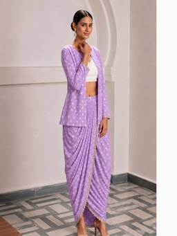 MONK & MEI - Lavender Aaliyah Cotton Jacket with Dhoti