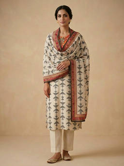 DEVRI - Ivory Charm Crepe Kurta with Pant and Dupatta